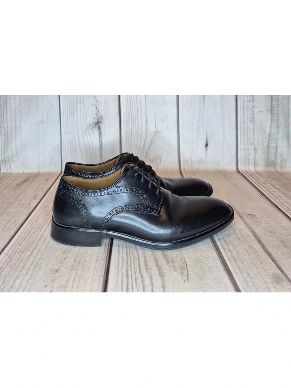 Johnston & Murphy Men's Size 9.5M Hendrick Plain Toe Black Leather Oxford Shoes